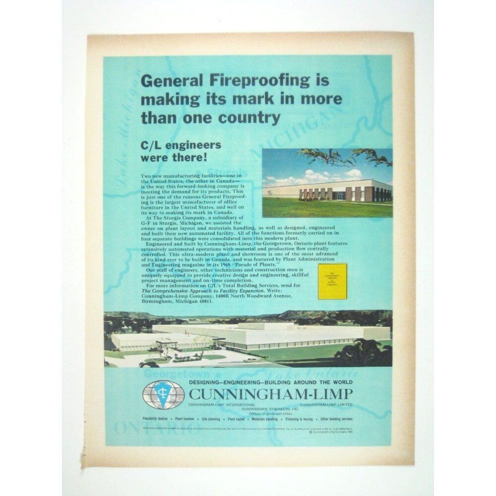 Vintage 1968 Cunningham-Limp General Fireproofing Ad Advertisement